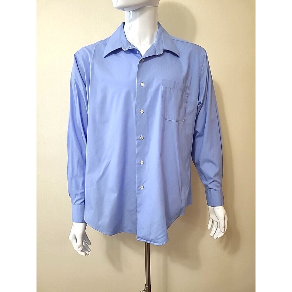Bergamo New York Mens Button Up Shirt Size XL Blue 17-17.5 35/35